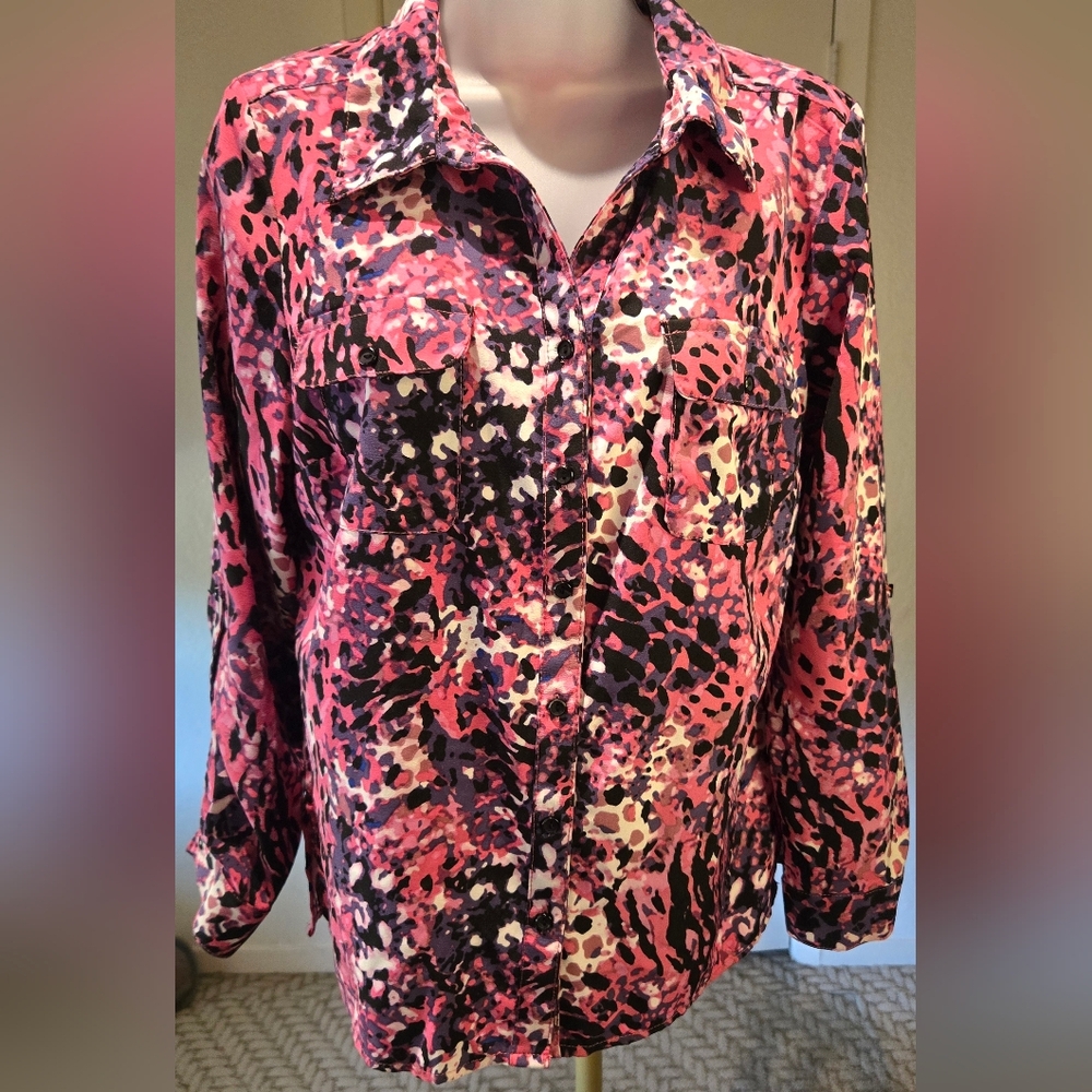 Notations Pink, Black & Purple Printed Button-Up Blouse